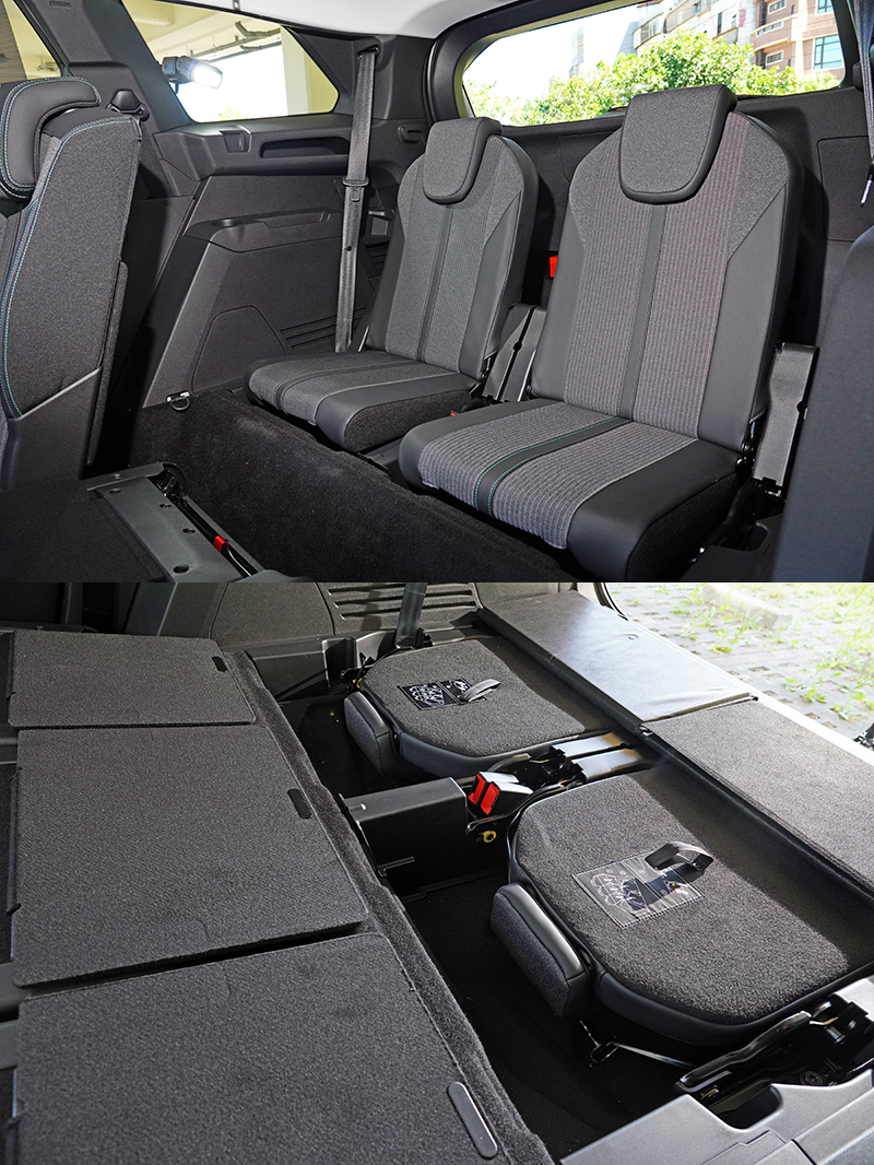 第三排座位可完全收至底板下,可在有乘載需求時在翻折出來使用。