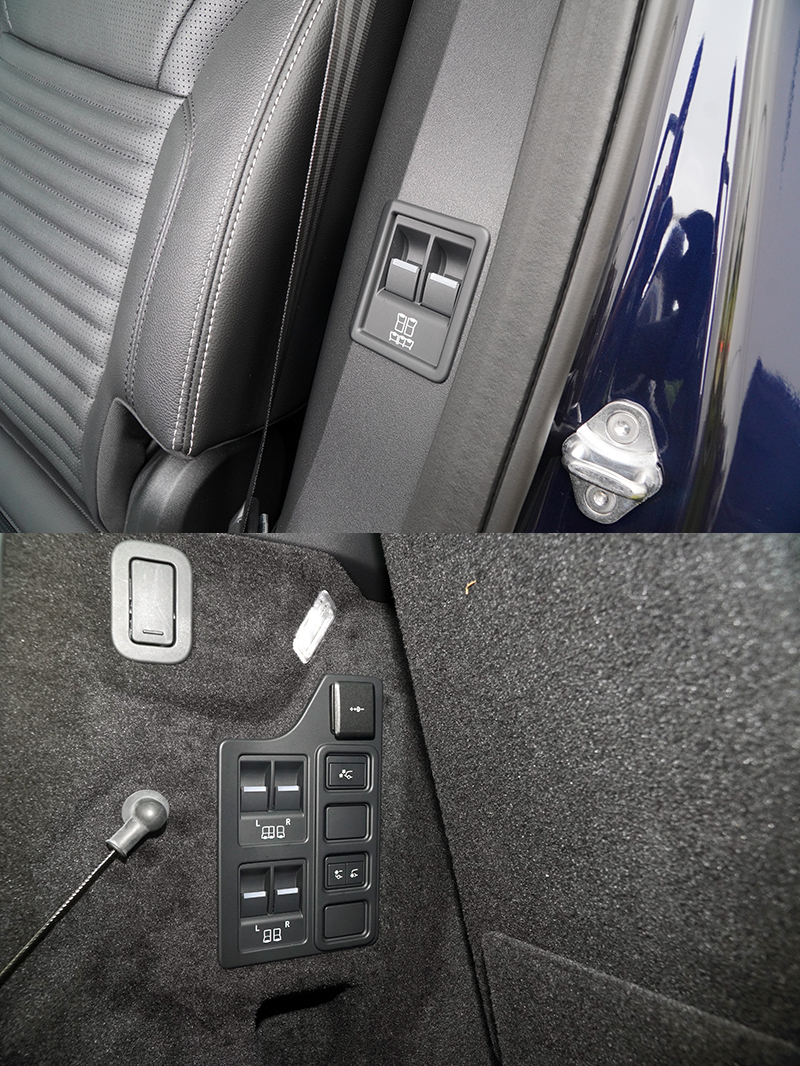 後兩排座椅的椅背調整都採電動控制,並以行李廂內左側介面為主,還可操作氣壓懸吊高度,以及下門板之啟閉。