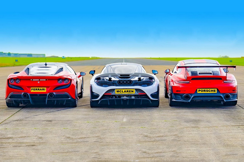  10秒分勝負的頂峰對決，Ferrari F8 Tributo vs McLaren 765LT vs Porsche 911 GT2 RS 