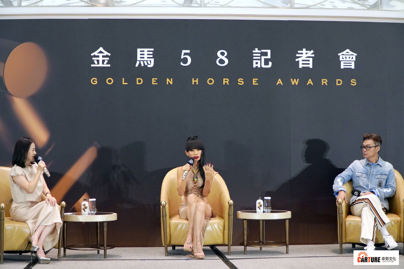 【車勢星聞】為金馬來台,白靈(中)想拍台語片、李國煌(右)盼主持金馬,左為記者會主持人曾寶儀。
