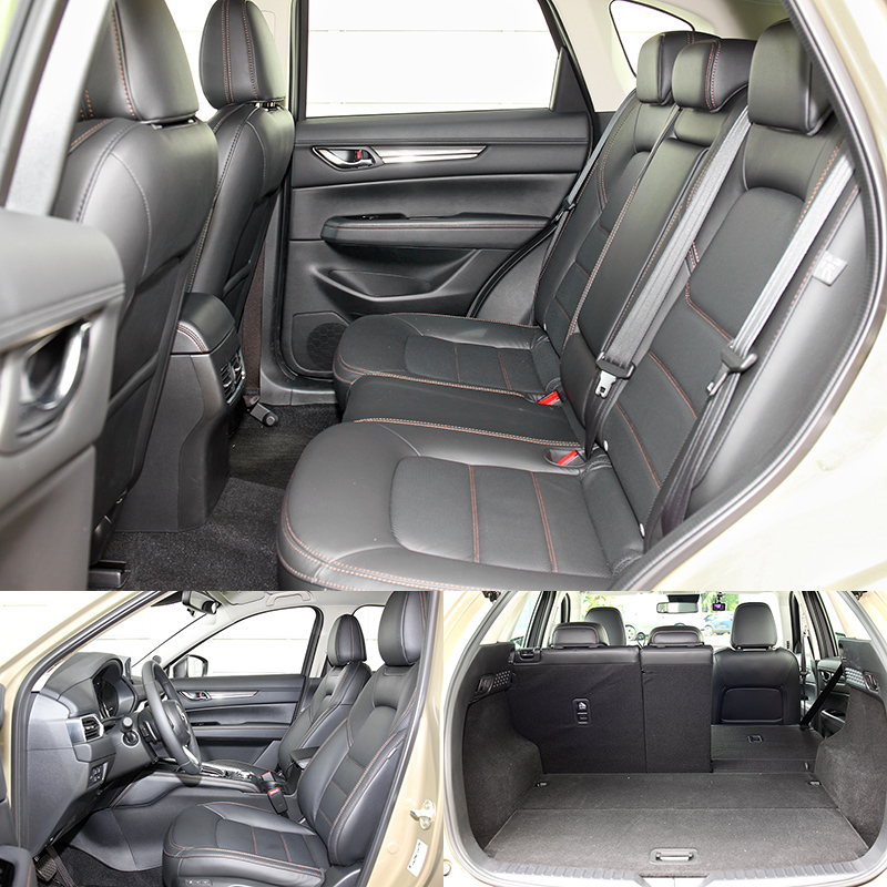 CX-5雖然軸距也達到2700mm的水準,但整體車內設計的包覆感較重,前後縱向空間表略遜,但橫向空間有不錯表現。