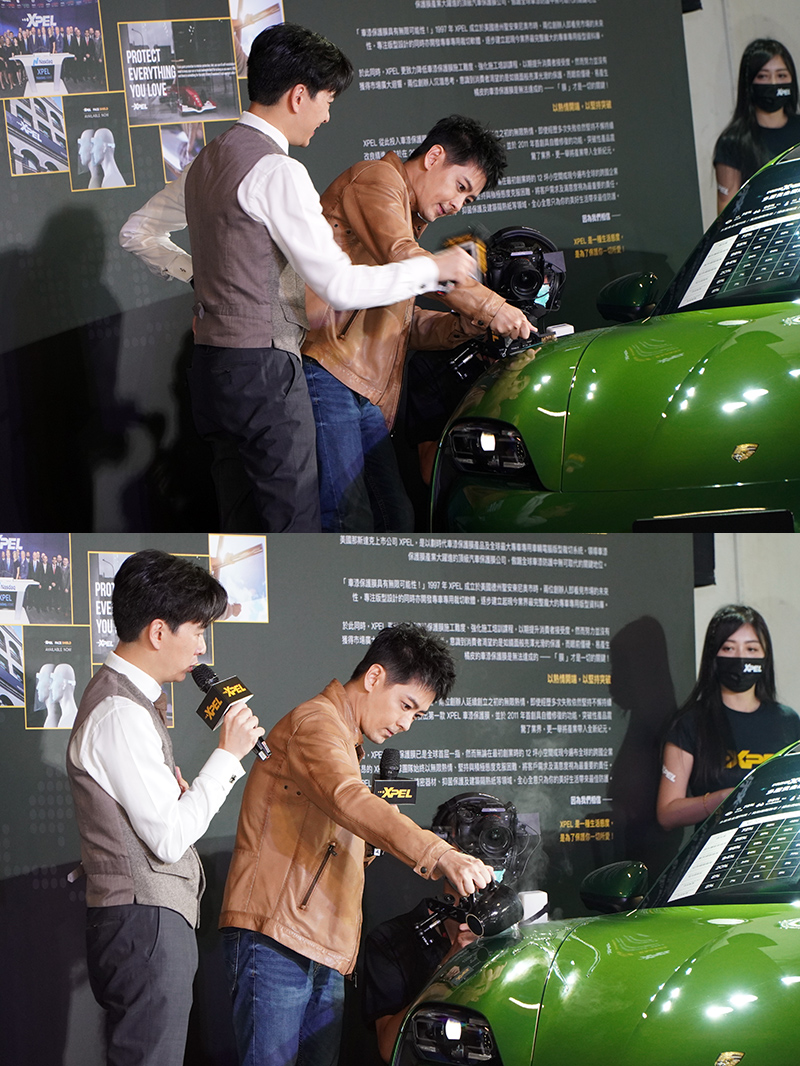 XPEL保護膜的自體修復功能,只要用熱水淋過擦拭,或經過陽光曝曬,就會自動恢復成原樣。