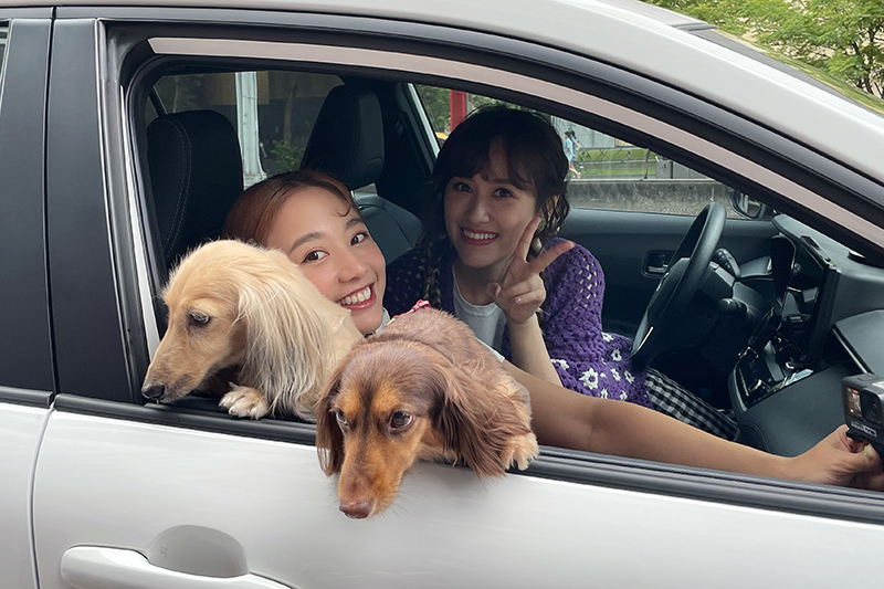 【車勢星聞】吳姍儒開車載吳映潔及17歲老狗,吳映潔豎拇指喊「MAN」。(圖:TVBS提供)