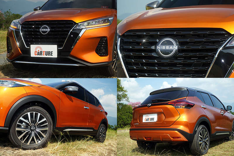 新改款Kicks維持了年輕銳利線條設計,新換上的Double V-motion大型鋼烤水箱護罩,搭配全新造型LED矩陣式頭燈,整體讓車頭變得更為霸氣,而新改款Kicks也是Nissan首款國產車換上全新廠徽的車款。
