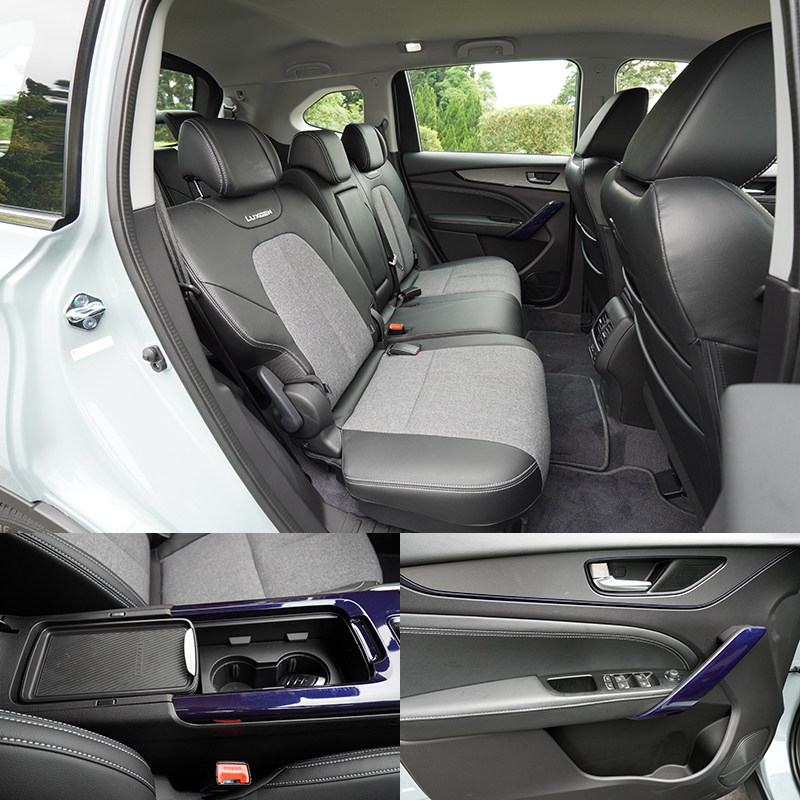 座椅包覆材質上,以皮革混搭歐風織紋的銀灰色羊毛布,加銀色車縫線,質感也有所提升,另在,車內飾板部分,也改用了特別的藍色鏡面烤漆式樣。