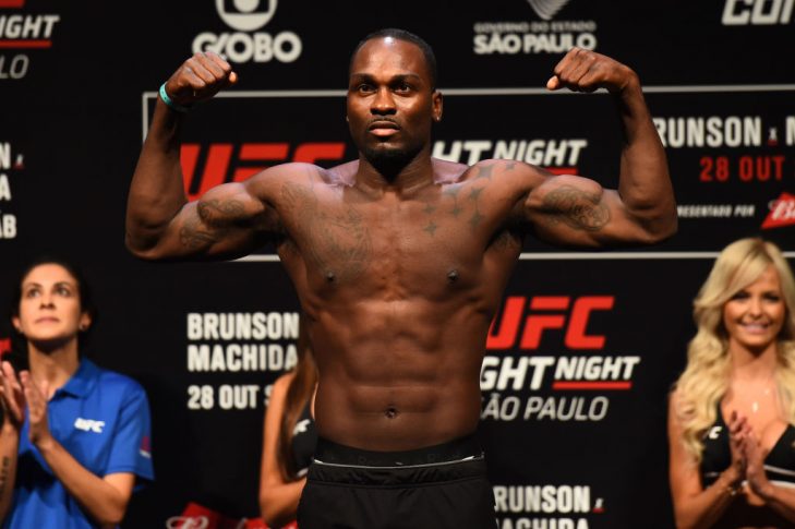 UFCファイトナイト・サンパウロ:公式計量セレモニーに登場したデレク・ブランソン【ブラジル・サンパウロ/2017年10月27日(Photo by Josh Hedges/Zuffa LLC/Zuffa LLC via Getty Images)】