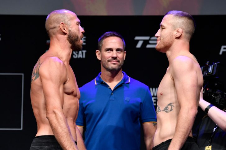 UFCファイトナイト・バンクーバー:フェイスオフに臨んだドナルド・セラーニとジャスティン・ゲイジー【カナダ・ブリティッシュコロンビア州バンクーバー/2019年9月13日(Photo by Jeff Bottari/Zuffa LLC/Zuffa LLC via Getty Images)】