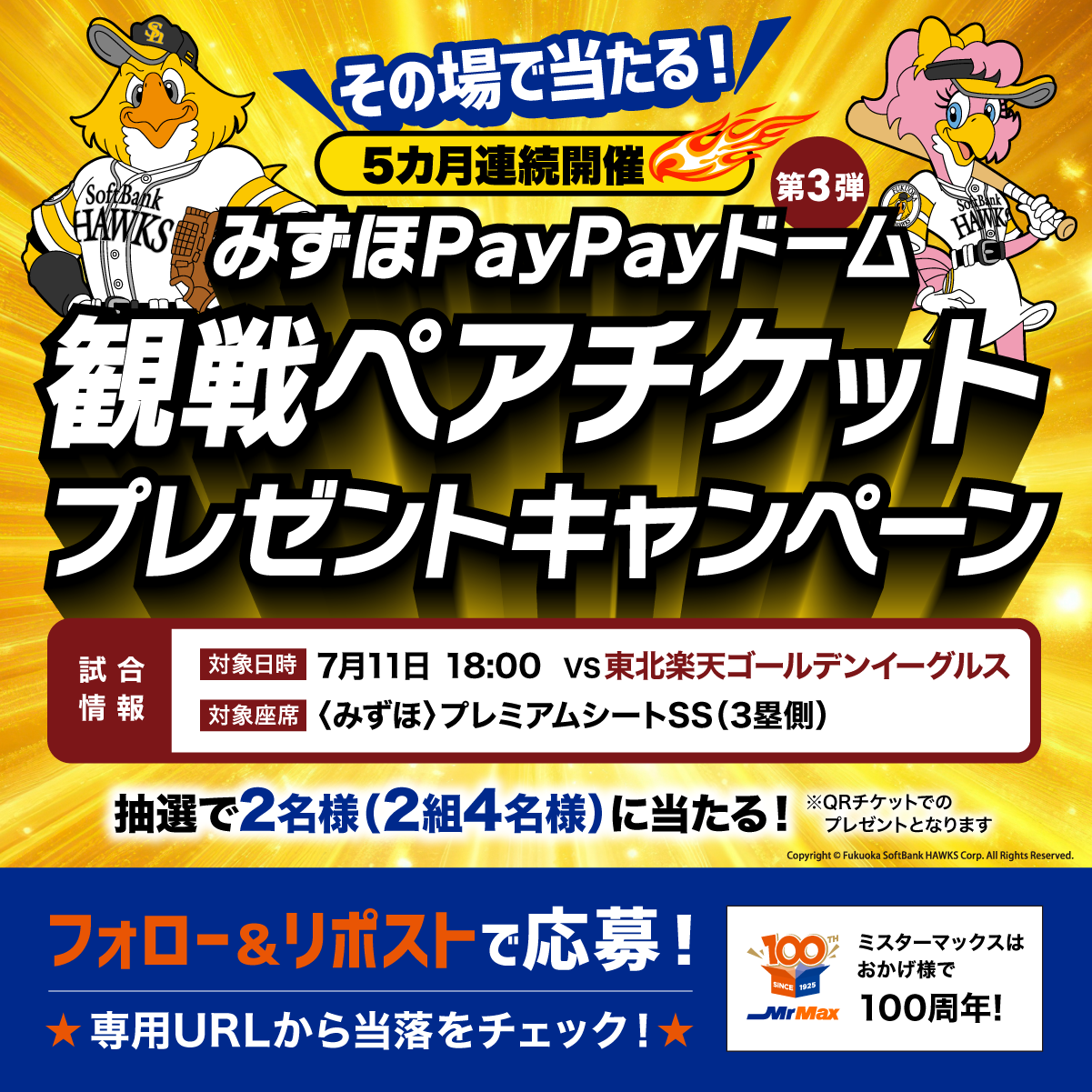 みずほPayPayドーム 観戦ペアチケット抽選キャンペーン