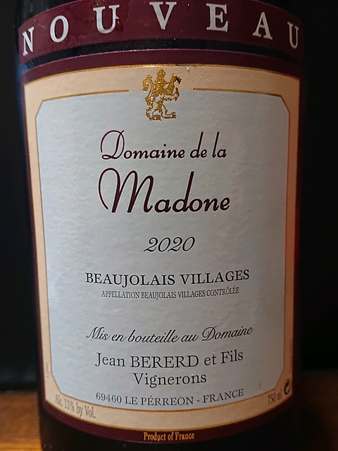 Dom. de la Madone Beaujolais Villages Nouveau(ドメーヌ・ド・ラ・マドンヌ ボジョレー・ヴィラージュ ヌーヴォー)