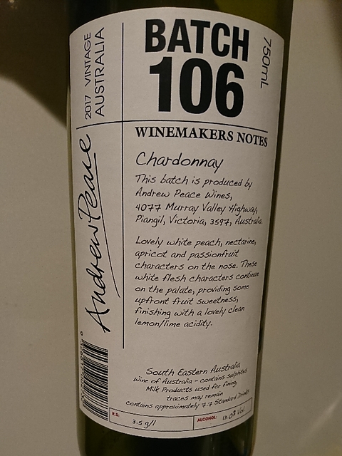 Winemakers Notes by Andrew Peace Batch 106(ワインメーカーズ・ノート・バイ・アンドリュー・ピース バッチ・106)