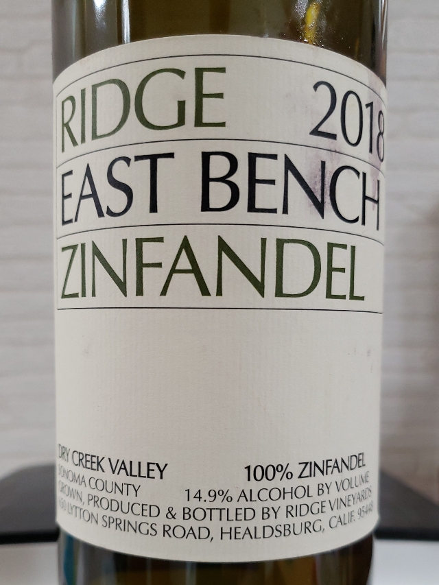Ridge East Bench Zinfandel 2018(リッジ イースト・ベンチ Vinica 無料のワインアプリ
