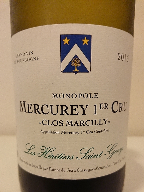 Les Héritiers Saint Genys Mercurey 1er Cru Clos Marcilly Monopole Blanc(レ・ゼリティエ・サン・ジュニ メルキュレ プルミエ・クリュ クロ・マルシリィ モノポール ブラン)