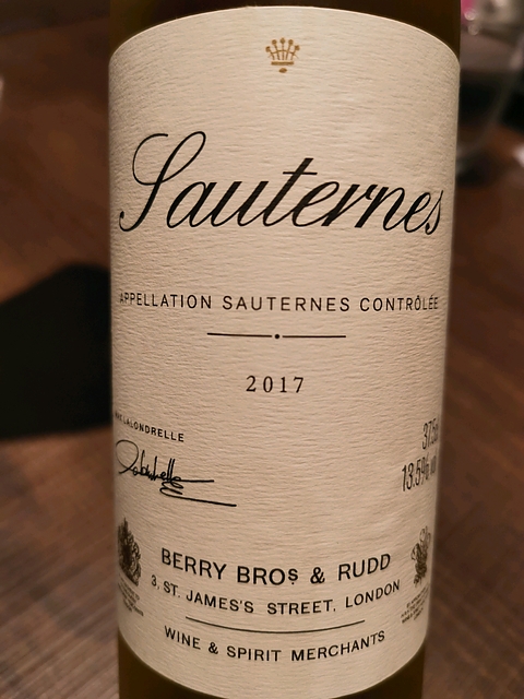 Selected by Berry Bros. & Rudd Sauternes (Ch. Climens)(セレクテッド・バイ・ベリー・ブラザーズ＆ラッド ソーテルヌ)