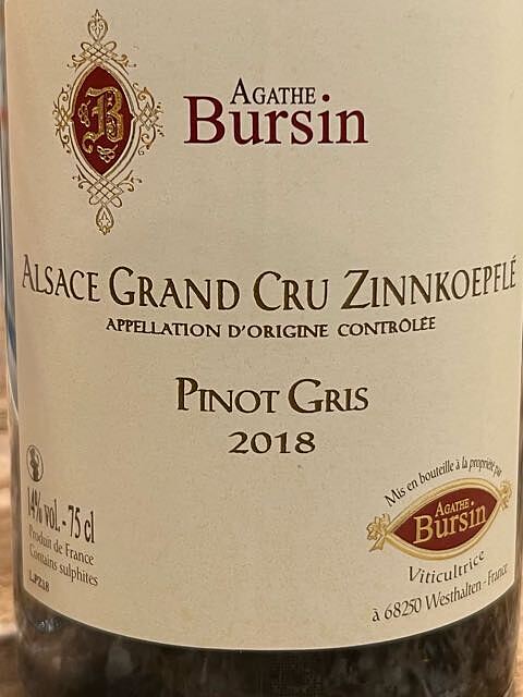 Agathe Bursin Pinot Gris Grand Cru Zinnkoepfle