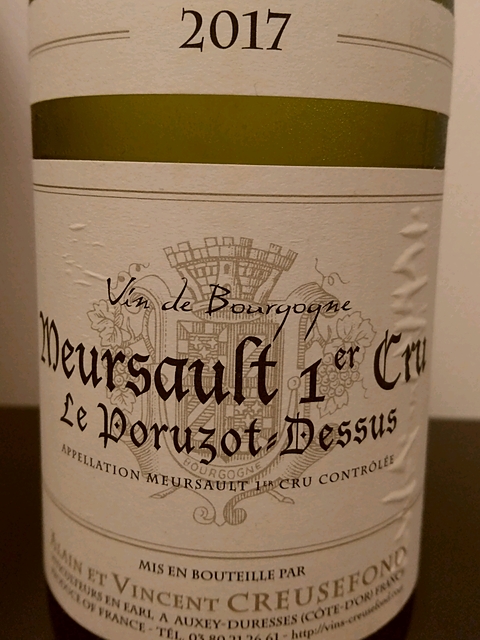 Alain et Vincent Creusefond Meursault 1er Cru Le Poruzot Dessus
