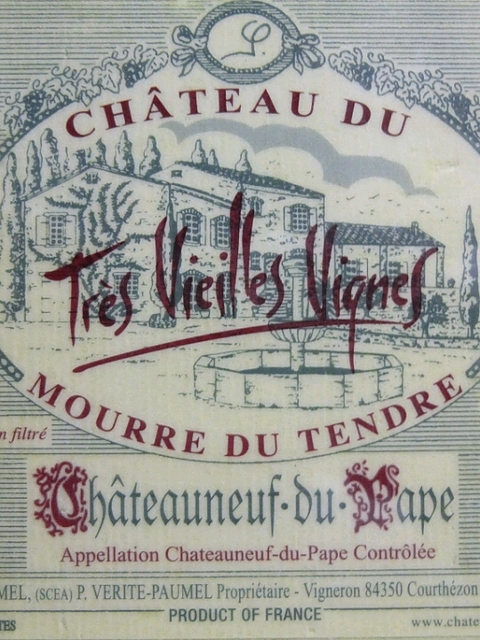 Ch. du Mourre du Tendre Châteauneuf du Pape Très Vieilles Vignes(シャトー・デュ・ムール・デュ・タンドル シャトーヌフ・デュ・パプ トレ・ヴィエイユ・ヴィーニュ)