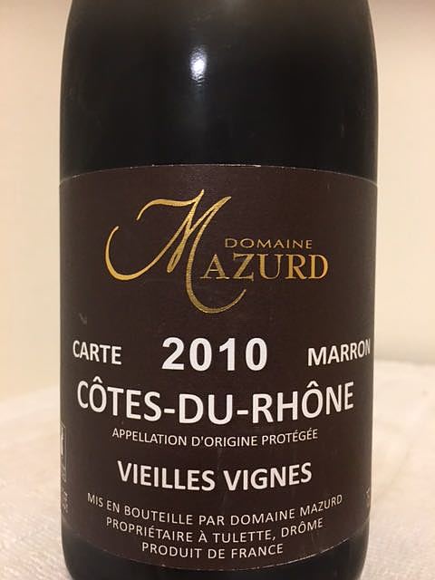 Dom. Mazurd Côtes du Rhône Carte Marron Vieilles Vignes(ドメーヌ・マズール コート・デュ・ローヌ カルト・マロン ヴィエイユ・ヴィーニュ)