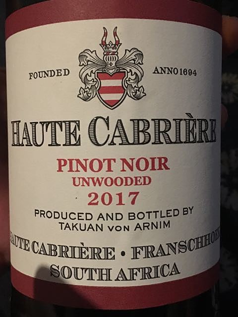 Haute Cabrière Unwooded Pinot Noir 2017