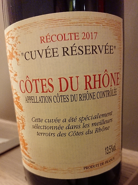 Carrefour Côtes du Rhône Cuvée Réservée Rouge(カルフール コート・デュ・ローヌ キュヴェ・レゼルヴェ ルージュ)