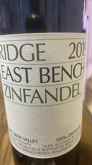 Ridge East Bench Zinfandel 2019(リッジ イースト・ベンチ ジンファンデル)