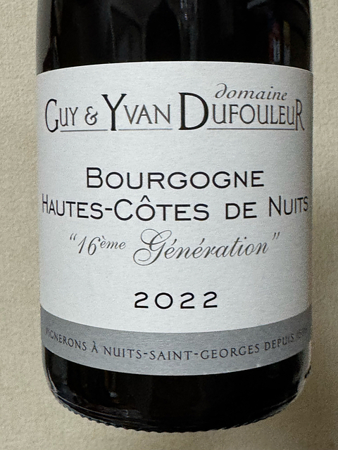 Dom. Guy & Yvan Dufouleur Bourgogne Hautes Côtes de Nuits 16ème Génération