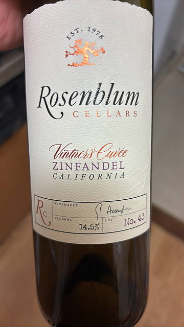 Rosenblum Cellars Zinfandel Vintners Cuvée Lot. 42(ローゼンブルム・セラーズ ジンファンデル ヴィントナーズ・キュヴェ)