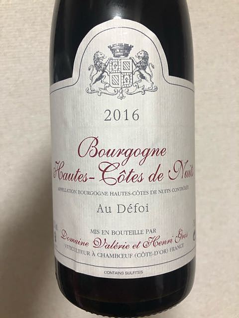 Dom. Valérie et Henri Gros Bourgogne Hautes Côtes de Nuits Au Défoi