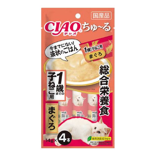 いなばペットフード CIAO ちゅ〜る 総合栄養食1歳までの子ねこ用 まぐろ 14g×4本 国産品
