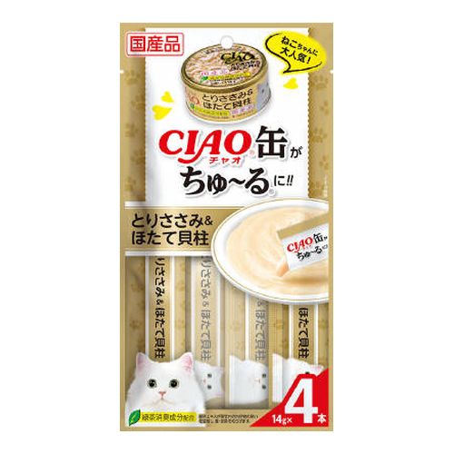 いなばペットフード CIAO 缶がちゅ〜るに とりささみ&ほたて貝柱 14g×4本 国産品