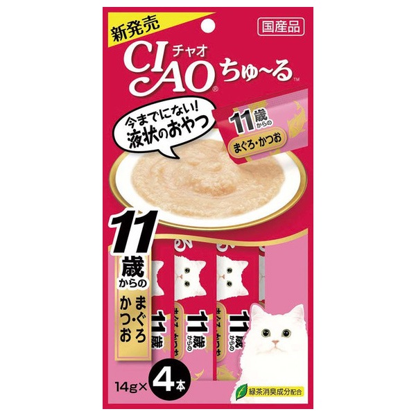 いなばペットフード CIAO ちゅ〜る 11歳からのまぐろ・かつお 14g×4本 国産品