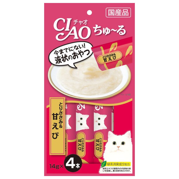 いなばペットフード CIAO ちゅ〜る とりささみ・甘えび 14g×4本 国産品