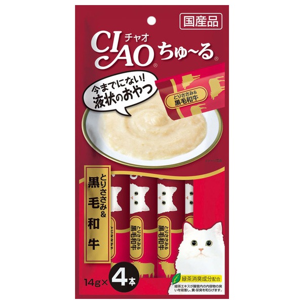 いなばペットフード CIAO ちゅ〜る とりささみ&黒毛和牛 14g×4本 国産品