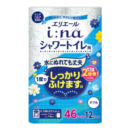 大王製紙 エリエール イーナ トイレットティシュー 2倍巻 無香料 シャワー用 12ロール/ダブル