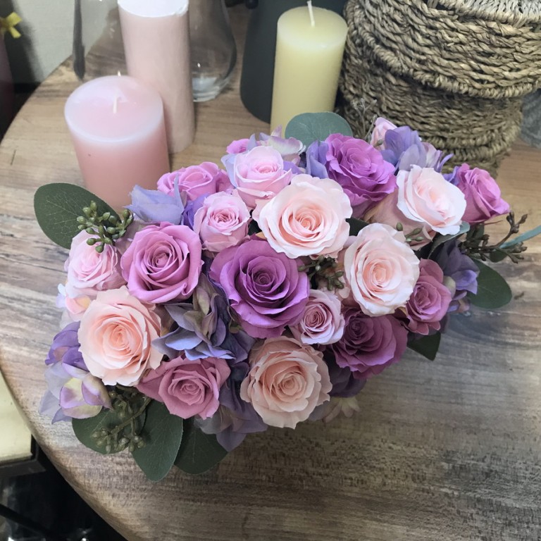 ブリザードフラワーアレンジ☆パープル☆お仏花タイプ一対　ラッピングさせて頂きます 仏花 (小藤紫) 1対 プリザーブドフラワーギフト・花の通販
