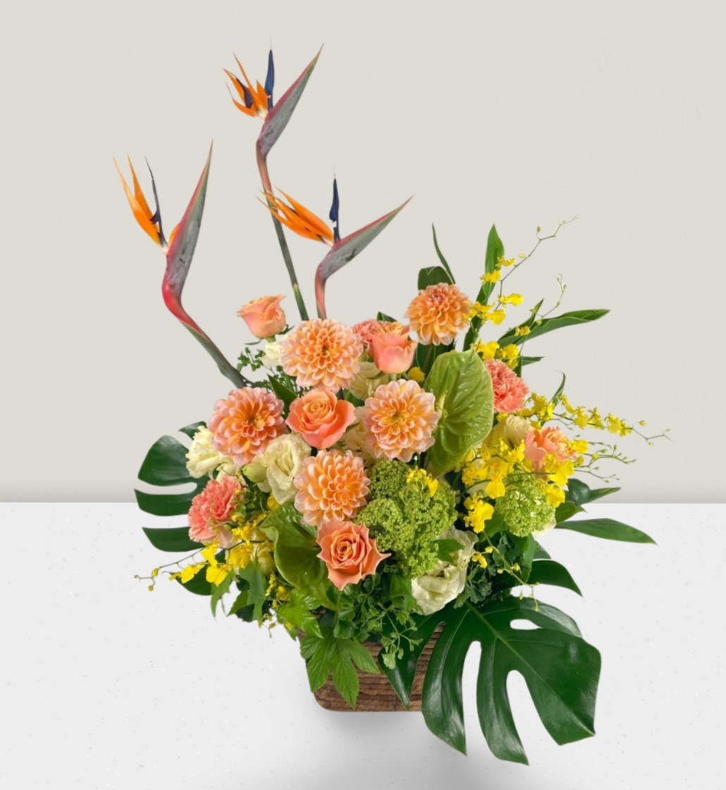 多様な色の花のアレンジメント スタンダードアレンジ O-40（カラー：オレンジ）｜ ｜with Hana