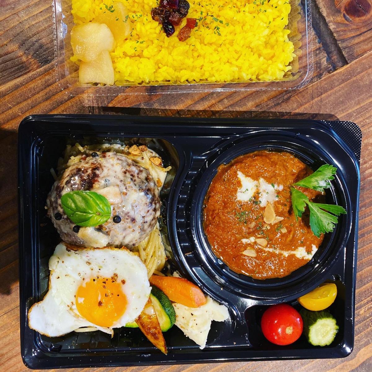 スパイシーカレー&手ごねハンバーグ弁当!! 会議やデート、晩御飯に満腹満足!のイメージ