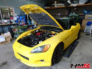 無限マフラーを装着したS2000(AP1)イエローの納車前整備を行いました。