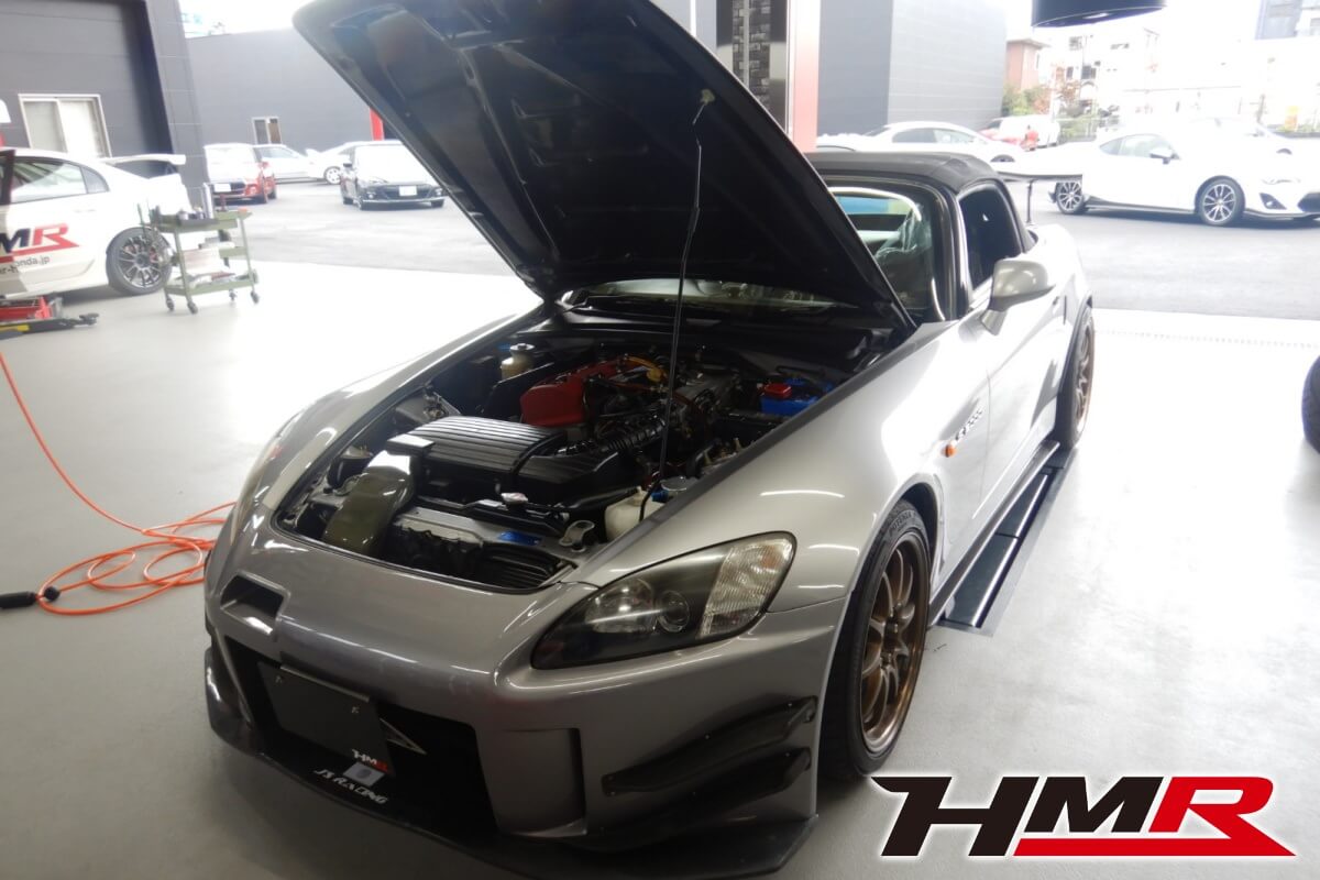 レイズ17AW、TEIN車高調、J's Racing Fバンパーなど装着したS2000(AP1)の納車前点検整備を行いました