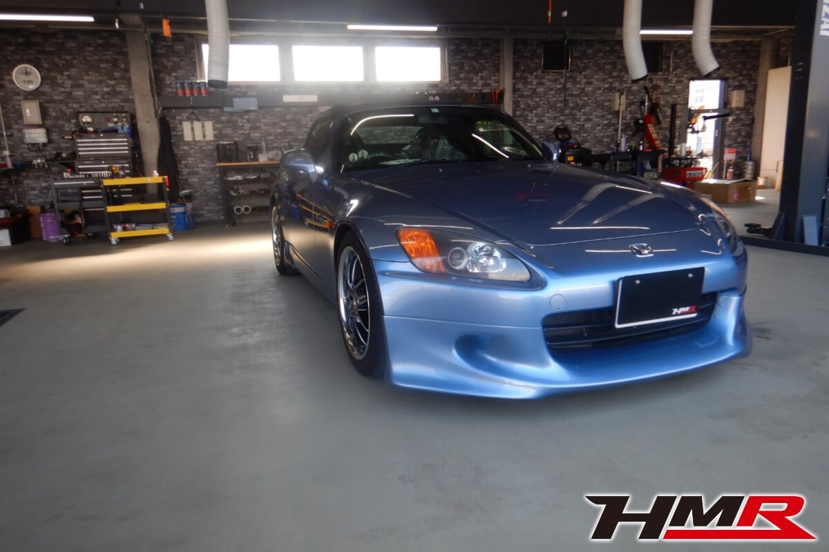 無限マフラー リアバンパー リアスポ 社外AWを装着したS2000(AP1) ニュルブルクリンブルーメタリックの納車前点検整備を行いました