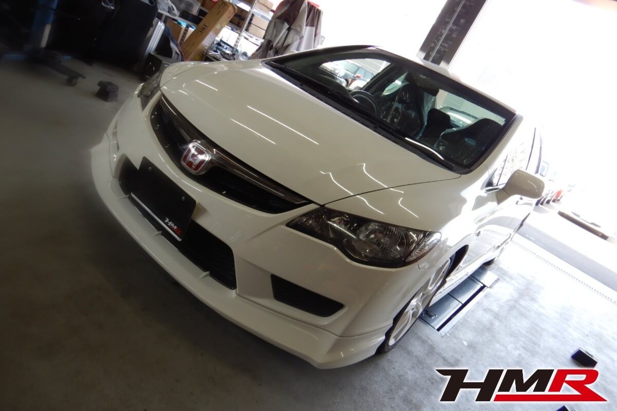 無限フロントリップ 3Q自動車モリモリ管装着のシビックタイプR(FD2)の納車前点検整備を行いました