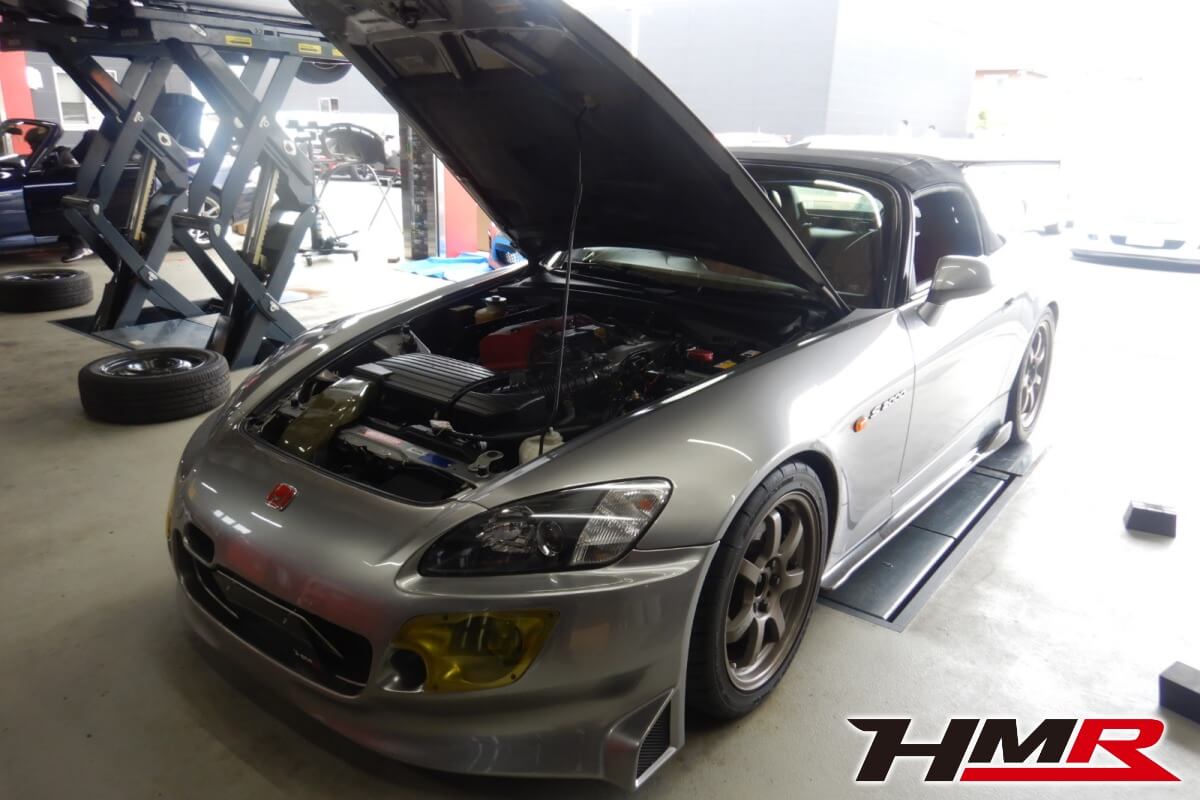 無限マフラー スプーンFバンパー 車高調 VOLTEX GT-WINGを装備したS2000(AP1)の納車前点検整備を行いました。
