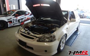社外15インチ 車高調 マフラー装着のシビックタイプR（EK9)の納車前点検整備を行いました