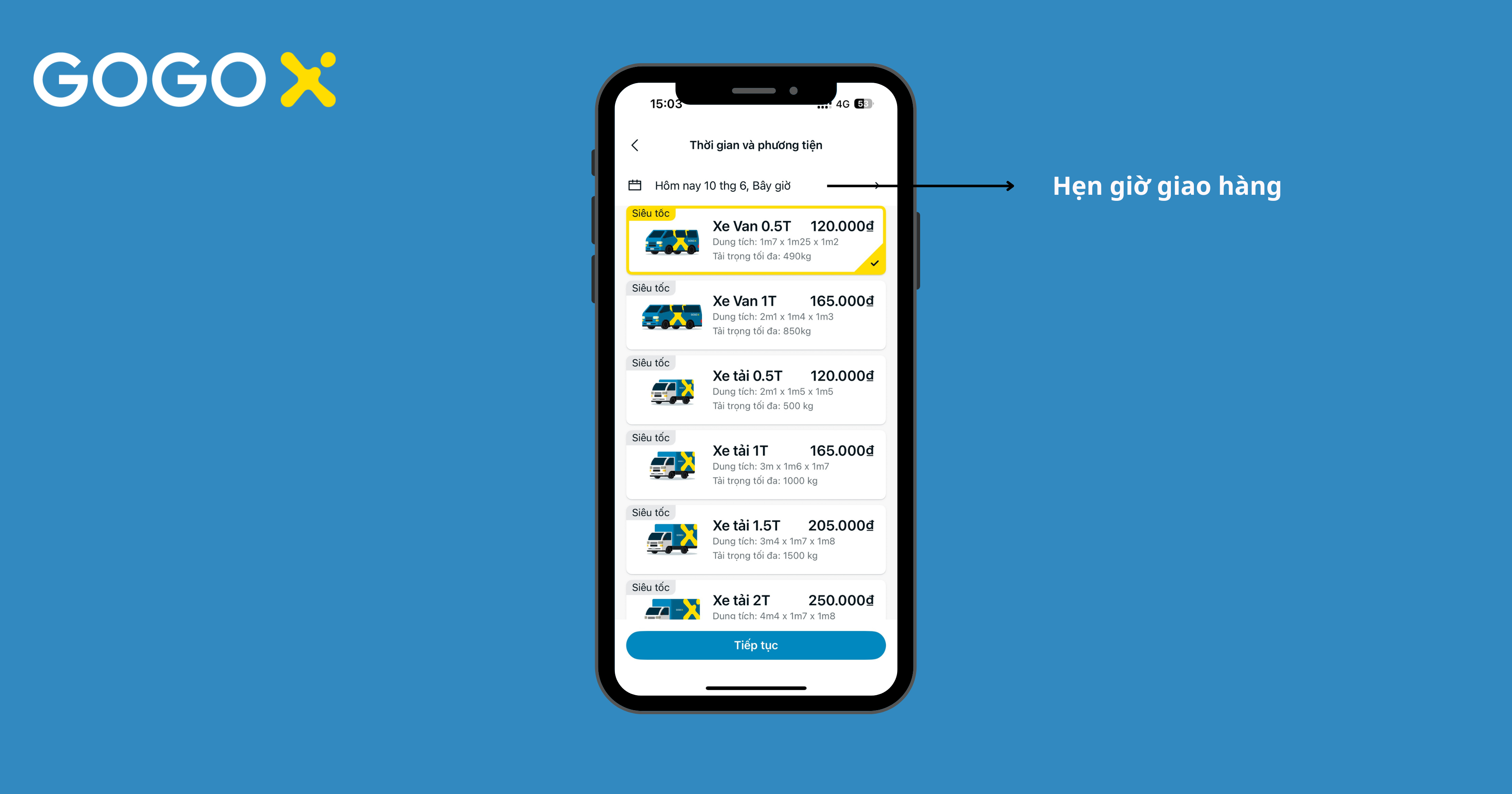 Chọn loại xe giao hàng