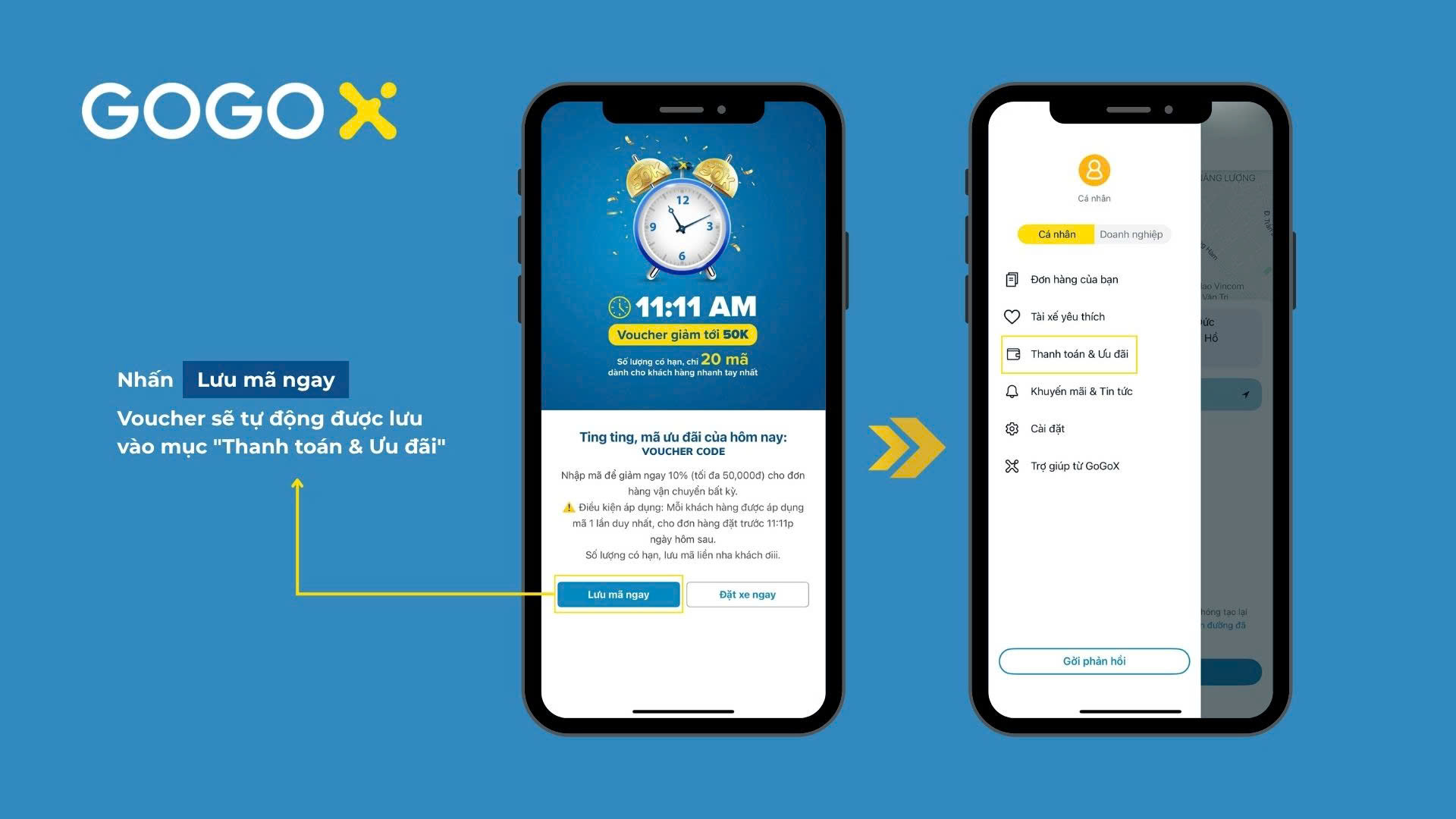 Hướng dẫn các thức nhận ưu đãi trong khung giờ vàng GoGoX
