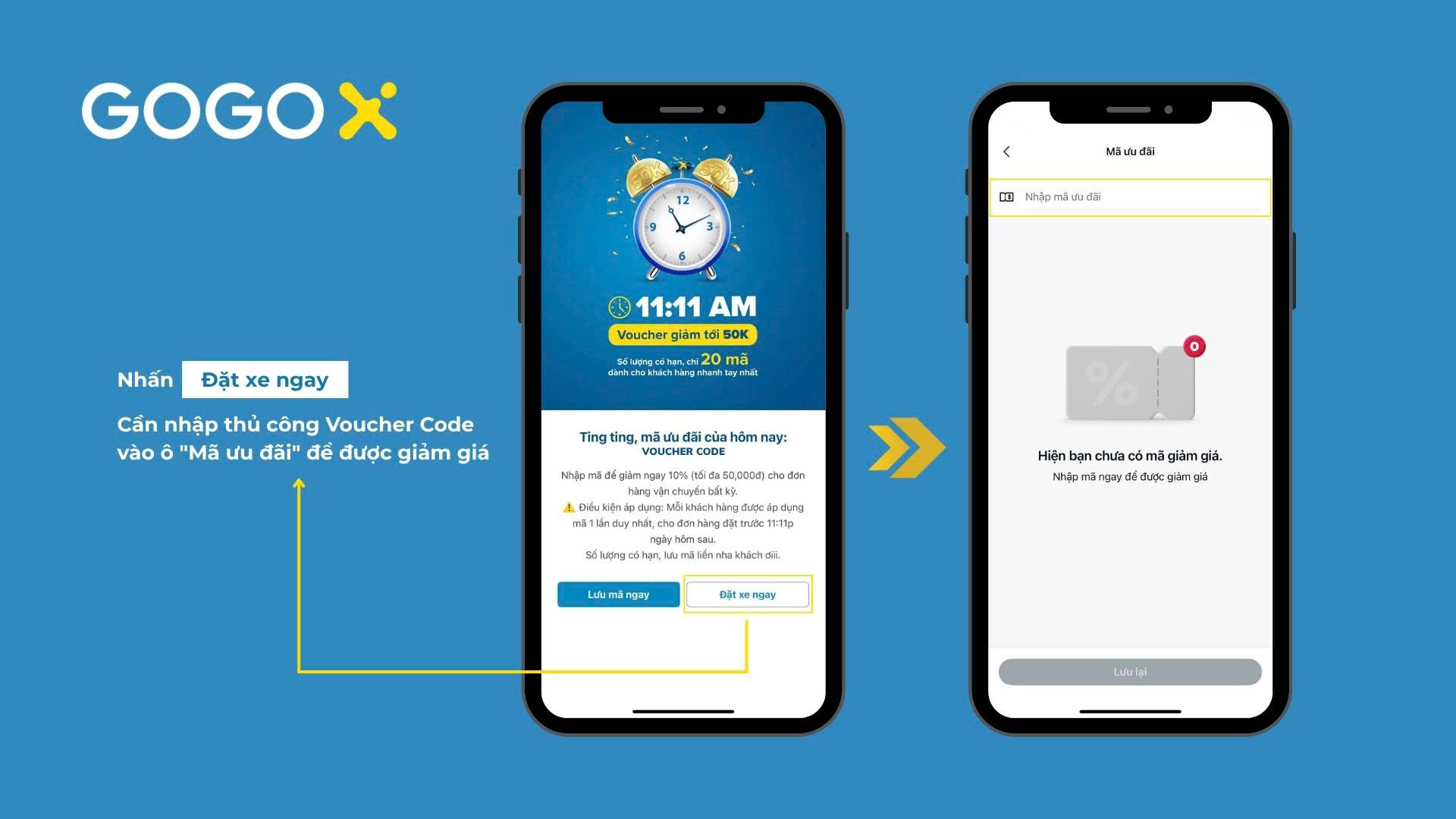 Hướng dẫn các thức nhận ưu đãi trong khung giờ vàng GoGoX