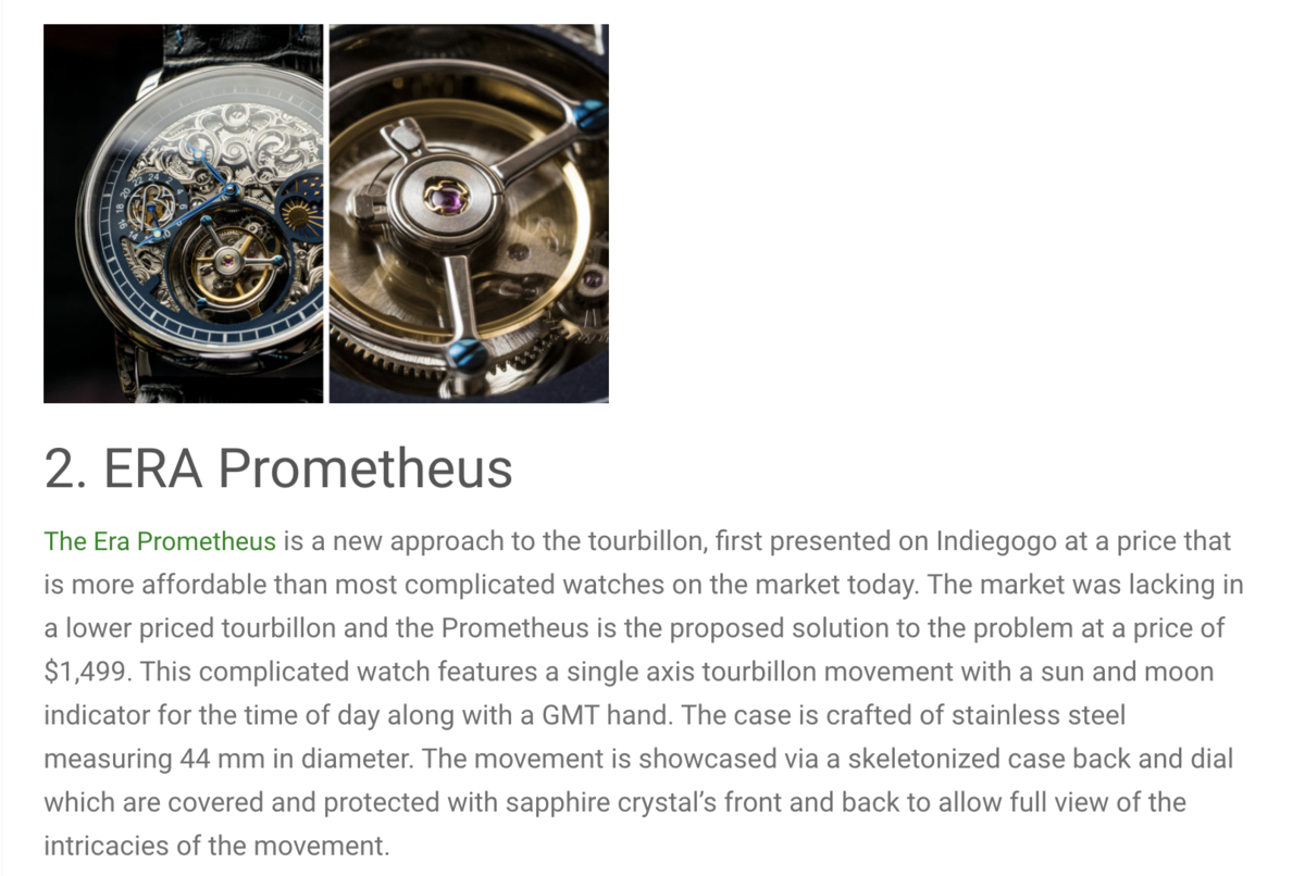 Era Prometheus 自動巻きモデル Era Timepieces