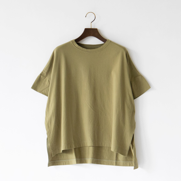 スーピマ天竺 二重袖スリットTシャツ(KHAKI)