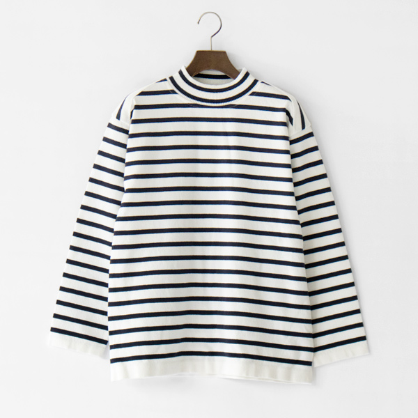 WAVE COTTON バスクニット モックネック WHITE/NAVY