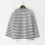 WAVE COTTON BASQUE KNIT MOCK NECK WHITE NAVY