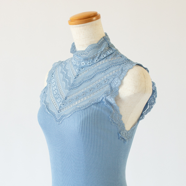 シルクレース ハイネックノースリーブ BLUE HEAVEN